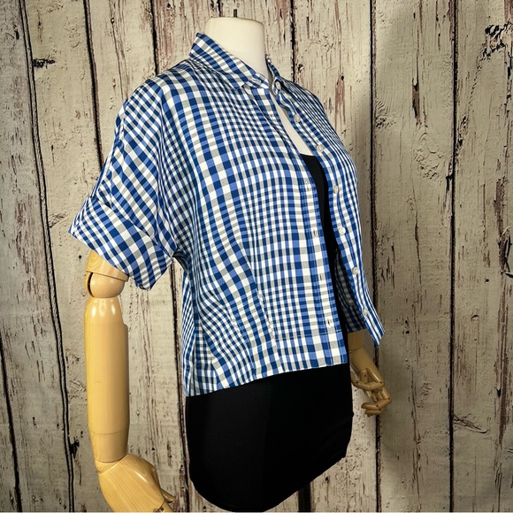 NEW NWT Theory Dillon Plaid Cropped Plaid Checkered Button Down Shirt Top Petite - Picture 4 of 16